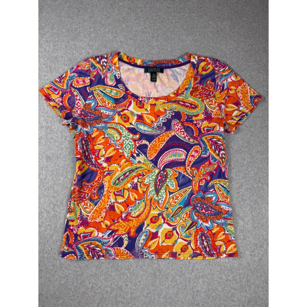 Lauren Ralph Lauren Paisley Topβ XL Multi Color Boho Y2K Maximalist Short Sleeve